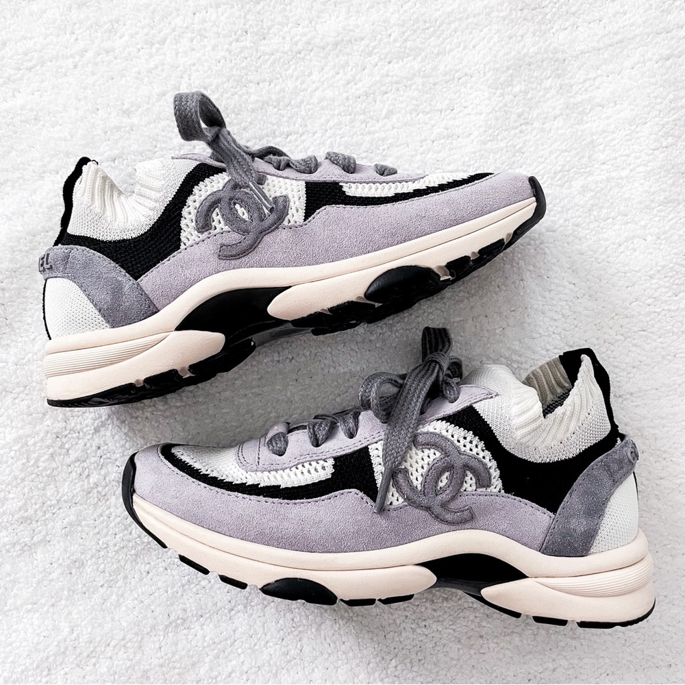 authentic chanel lavender logo sneakers